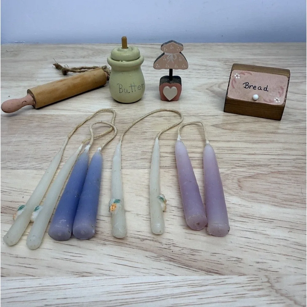 Primitive Miniature Kitchen Decor  Bread Box Rolling Pin Candles‎ Butter Jar #14